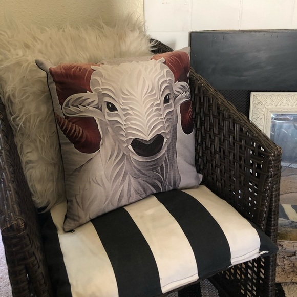 New handmade designer silk front geometric ram throw pillow cove down insert - Picture 8 of 8